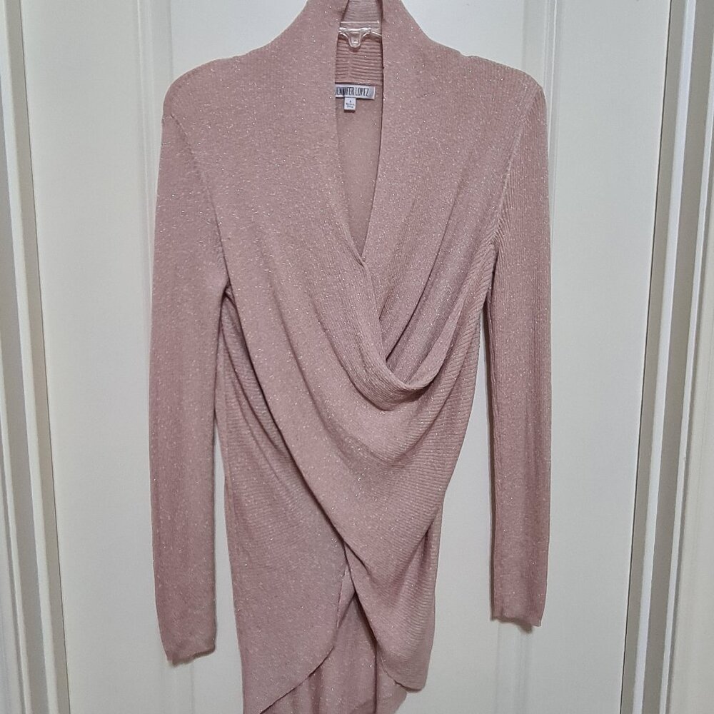Jennifer Lopez Pink Glitter Metallic Lightweight Sweater Top, Small